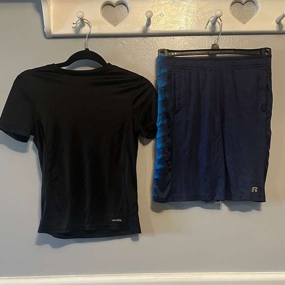 Shirt/Shorts Combo…. Russell Athletic Kids Navy and Blue Shorts and DryTEK shirt - Picture 1 of 16